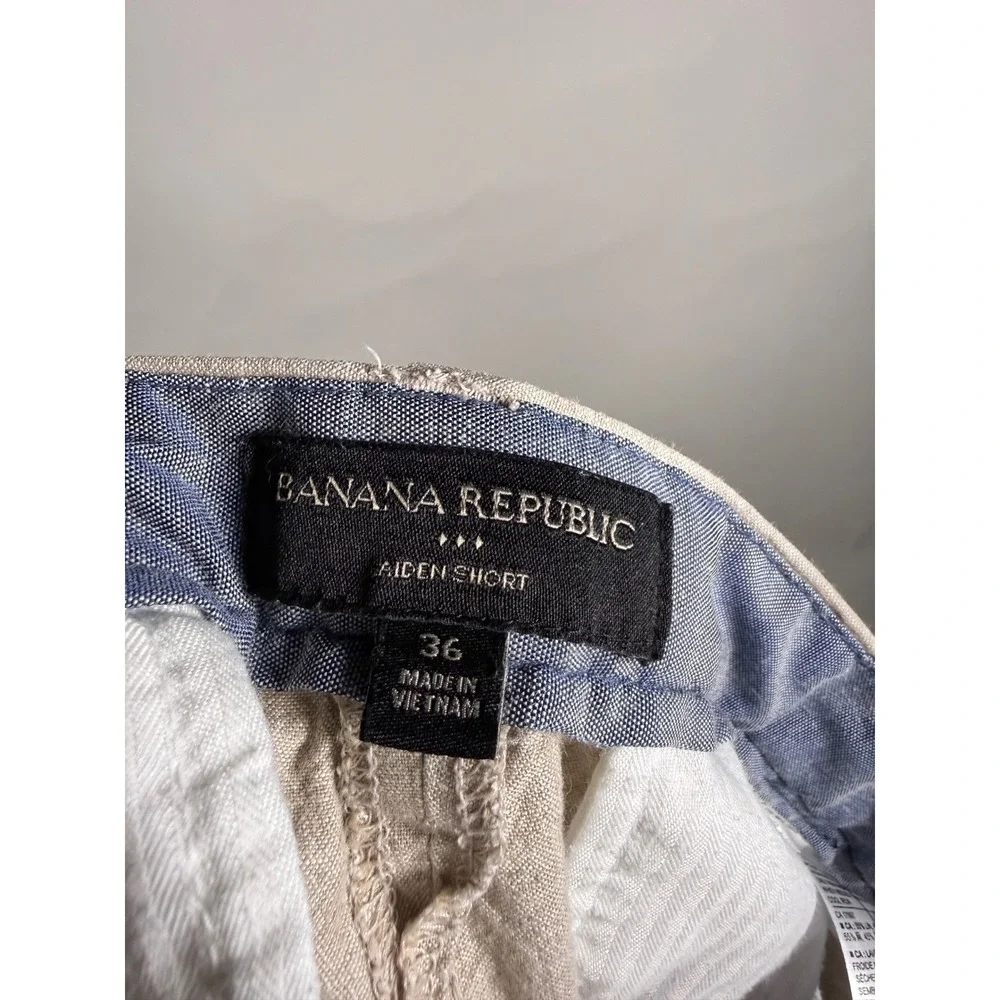 Banana Republic Aiden Short Mens 36 Tan Linen Cotton Blend Casual Khaki